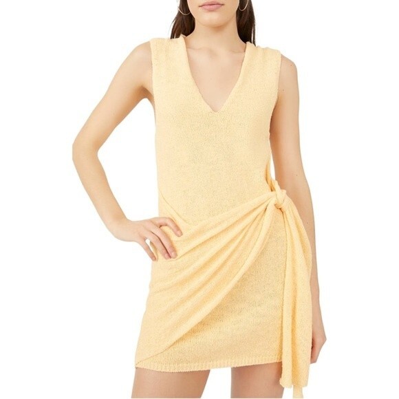 NWT Free People Faux Wrap Mini Sweater Dress Peach Sunrise Womens Size Large NEW - Picture 1 of 16